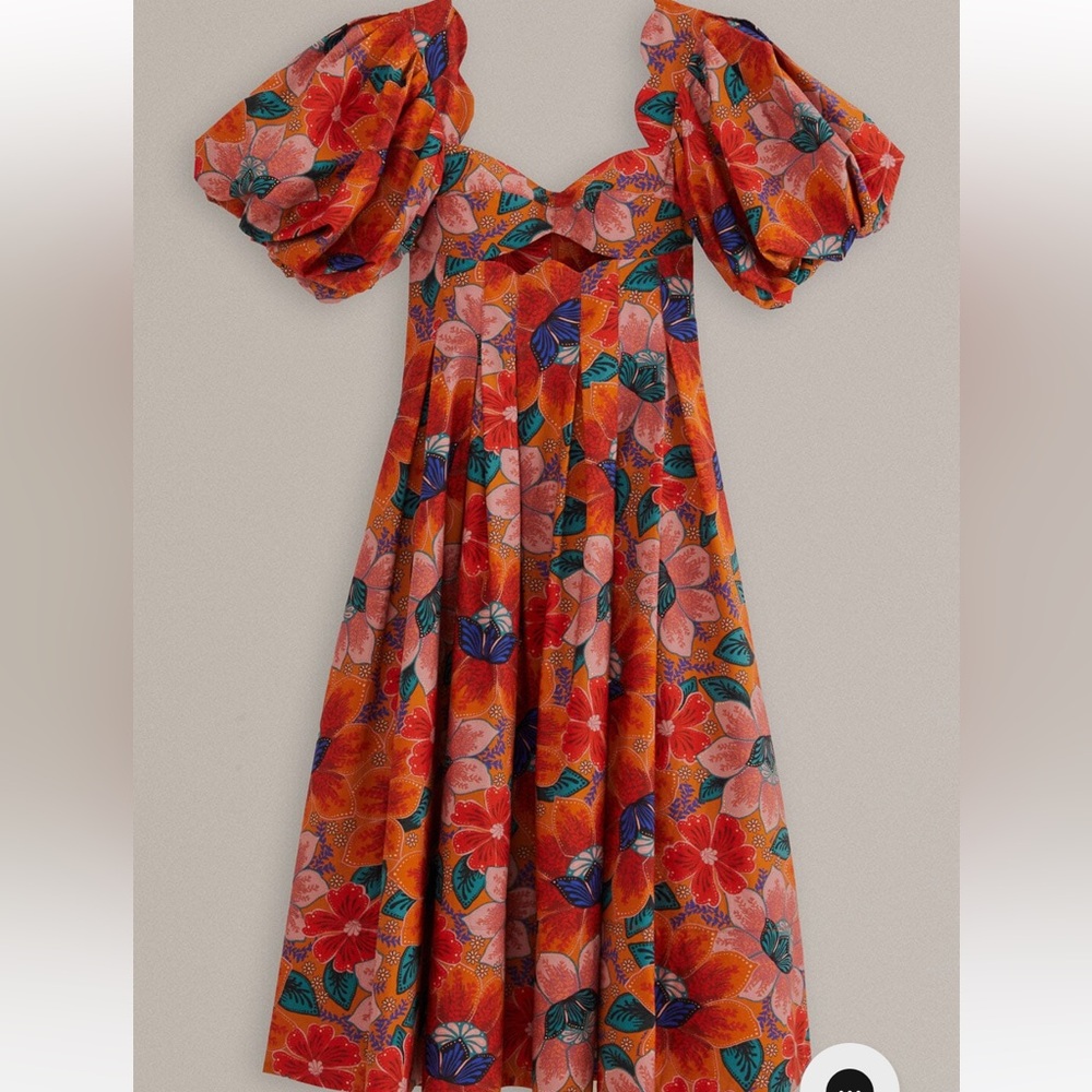 FARM RIO Orange Marias Floral Cut- Out Midi Dress